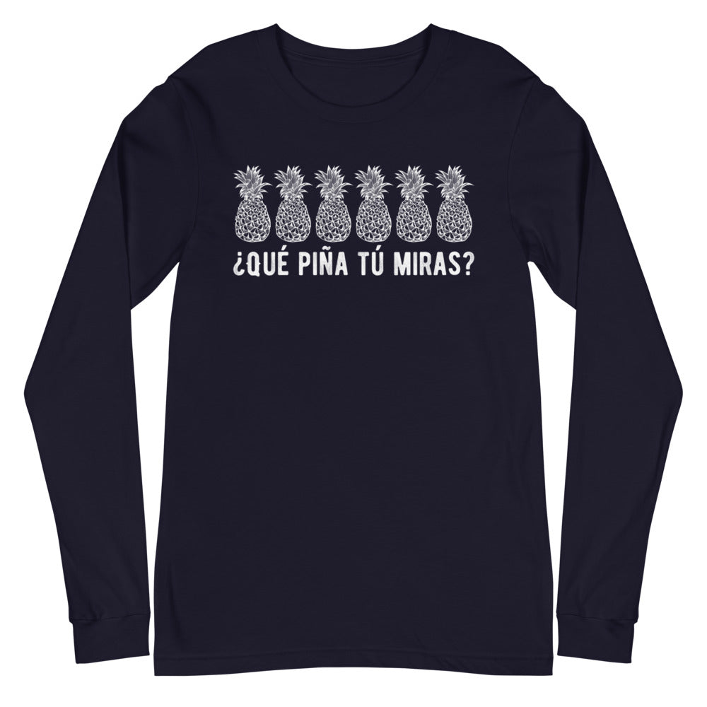 Qué piña tú miras | Camiseta oscura manga larga unisex - Gozanding | Online Store
